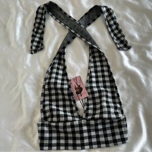 Sincerely Jules plaid tie up crop top